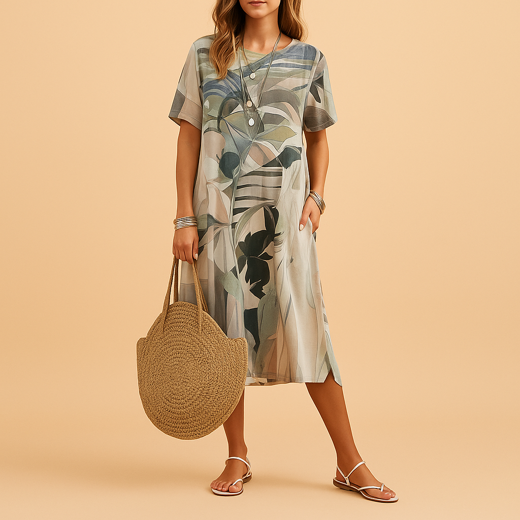 Artistieke damesjurk met handgeschilderd 3D-patroon en flatterende pasvorm, perfect voor creatieve gelegenheden en dagelijks gebruik