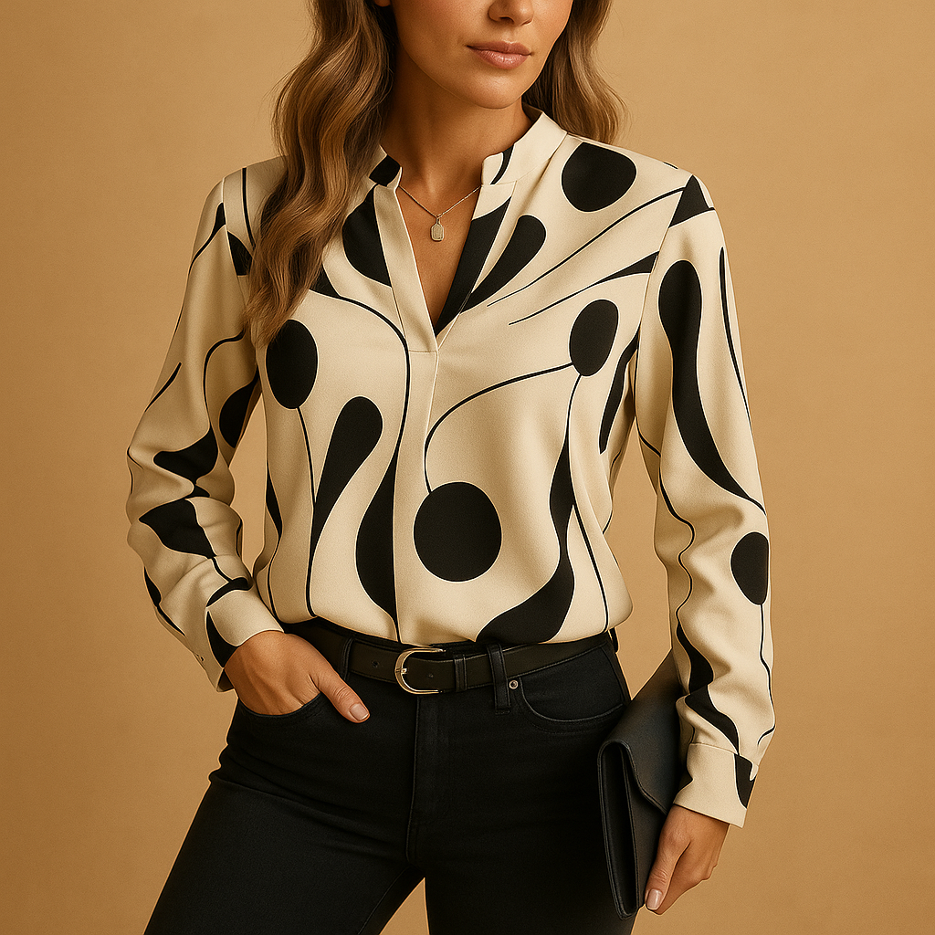 Dames blouse met elegante print en soepele pasvorm, ideaal voor zowel werk als alledaagse en formele gelegenheden