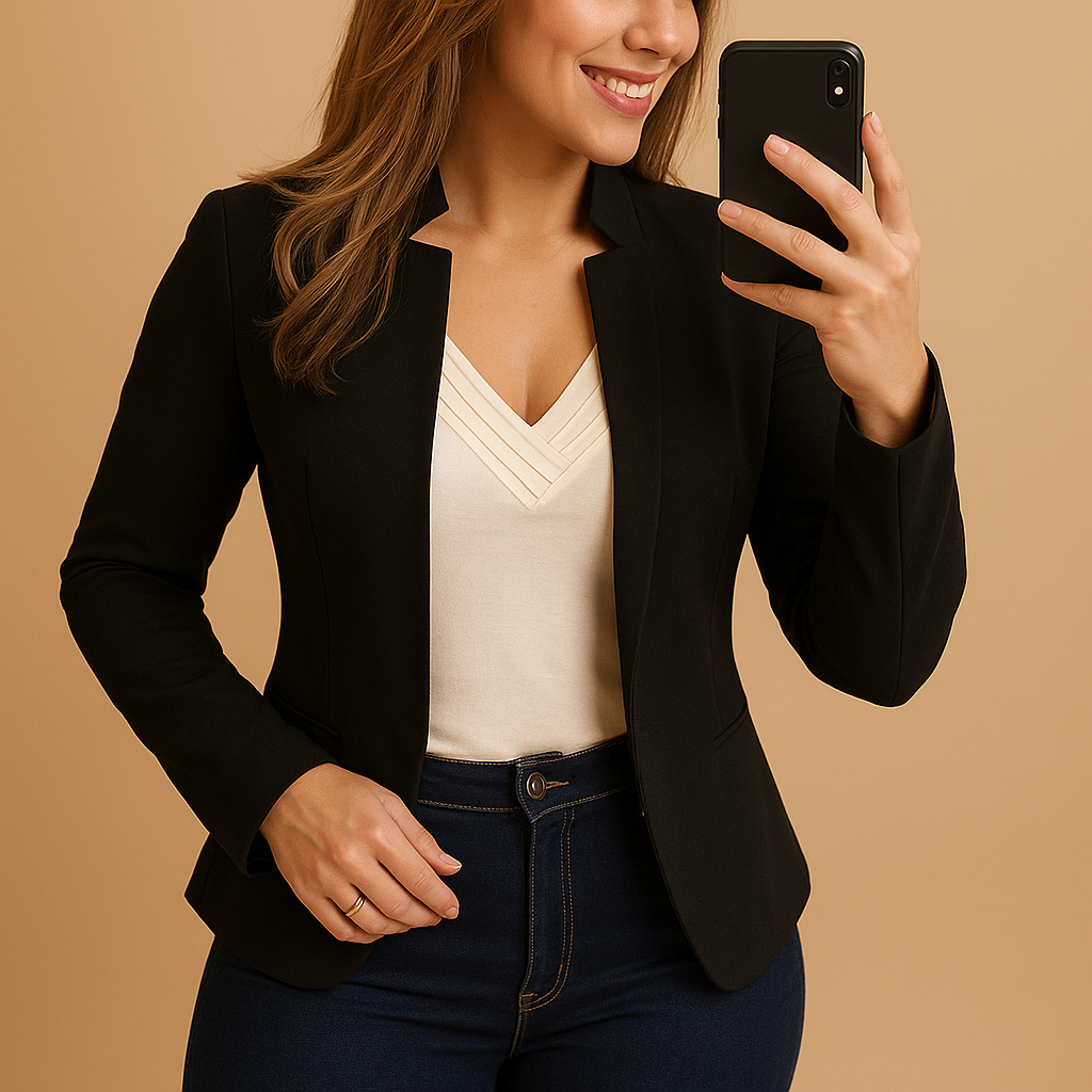 Stijlvolle lichtgewicht blazer met reverskraag voor dames, geschikt voor zakelijke en casual outfits in het voorjaar of de zomer.