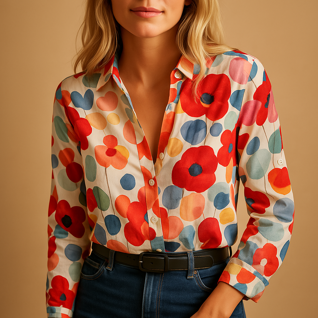 Dames blouse met rood bloemenpatroon en ademende stof, ideaal voor de lente, werk of casual outfits